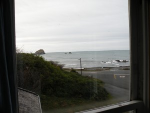 The view of the Pacific from my bedroom window at the Redwoods Hostel